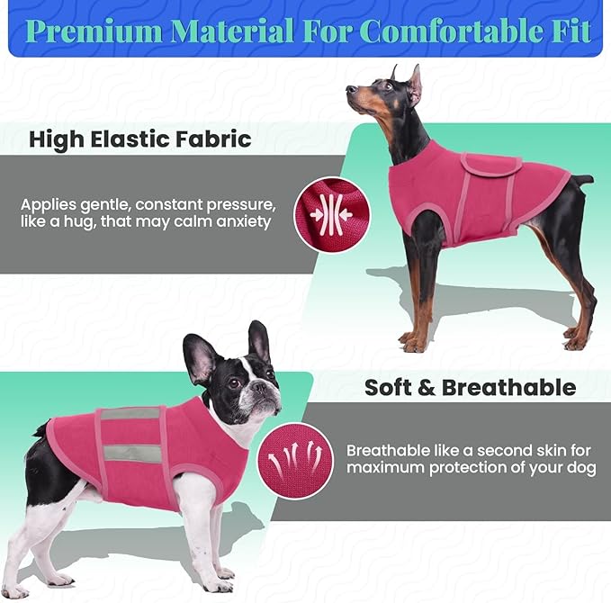 MIGOHI Dog Anxiety Relief Coat,Comfort Anxiety Vest for Dogs,Adjustable Anxiety Calming Wrap for Fireworks,Thunderstorms,Travel, Separation, Dog Anxiety Jacket for Small Dogs,L,Rosered