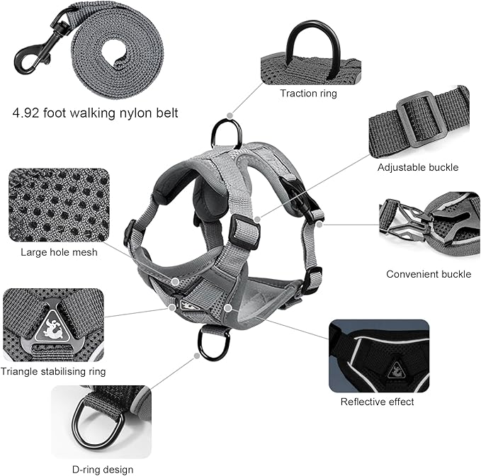 Large Cat Harness and Leash Set for Walking - Escape Proof Adjustable Vest, Reflective Breathable Mesh with 4 Buckles for Big Cats