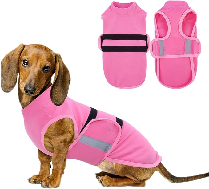IDOMIK Warm Fleece Dog Sweater for Small Dogs,Soft Winter Dog Fleece Jacket Coat for Fall Cold Weather,Adjustable Fleeced Vest with Reflective Strips,Pullover Pet Sweatshirt for Girl Boy Dogs,Rose,S