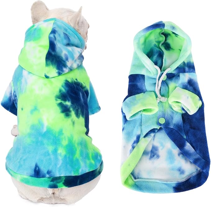 Dog Hoodie Tie Dye Dog Sweatshirt Chic Winter Clothes Ultra-Soft Warm Sweaters for Small Medium Dogs Fashion Pet Clothes for Dogs (Blue/Yellow/Green, X-Large)