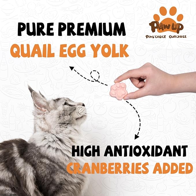 PAWUP Freeze Dried Cat & Dog Treats, Natural Quail Egg Yolk, Rich in Antioxidants Cranberry Added, High-Protein Pet Snacks for Coat & Urinary Health, 3.5 oz