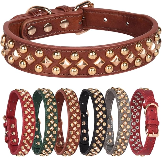 Spiked Dog Collar Soft Pu Leather Mushrooms Rivet Spike Studded Puppy Adjustable Pet Collars for Small Breeds (S, Brown3)
