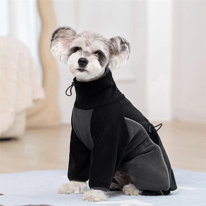 Fleece Dog Coat for Small Medium Dog,Pullover Pajamas Jumpsuit Bodysuit Puppy Coats with Legs, Pet Windproof Warm Cold Weather Jacket Full Body Vest Cozy Snowsuit Outfit Clothes (Black, M)