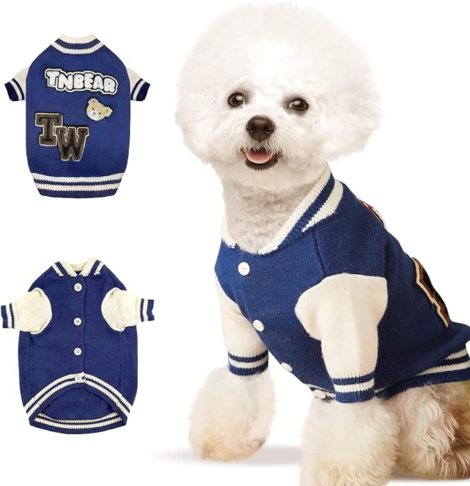 Small Dog Sweater Sweatshirt Cute Blue Puppy Sweaters - Winter Warm Knitted Bear Design for Small Puppies (M)