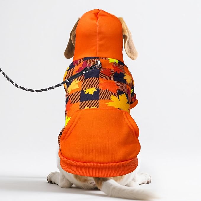 PUPTECK Fall Winter Dog Hoodie Pet Sweatshirt Soft Warm Clothes Fleece Lined with Hat for Small Medium Large Dogs, Pocket Design, Brown M