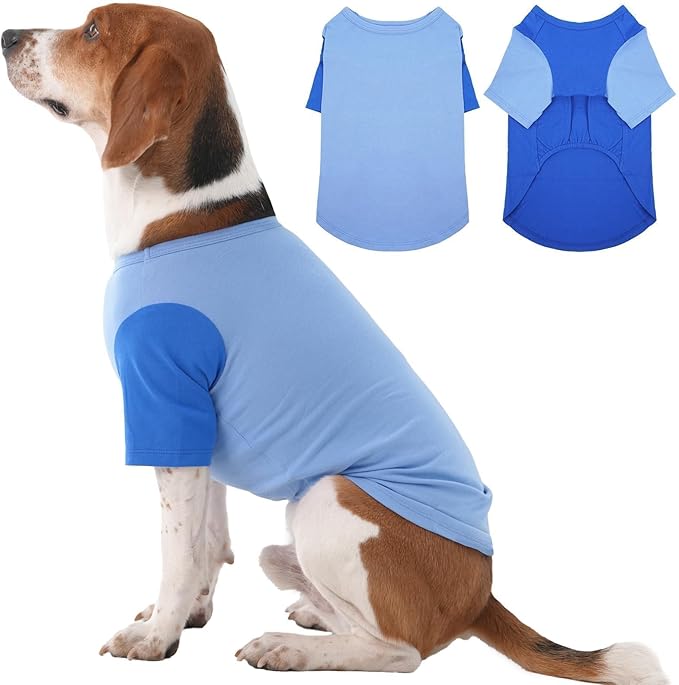 2 Pack Large Dog Shirts for Summer - Stretchy Breathable Cotton Dogs T-Shirt, Protect Skin Easy On and Off Dogs Clothes for French Bulldog, Pug, Daily Wear, Park, Travel, Beach Trips, Blue