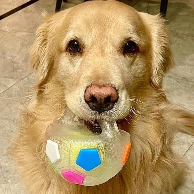 The Mellow Dog Calming Ball with Handle for Dogs, Mellow Dog Calming Ball, Interactive Football Shape Dog Toy, TPR Chewable Material, Squeaky, Water Play, Training & Outdoor Games (Black-B)
