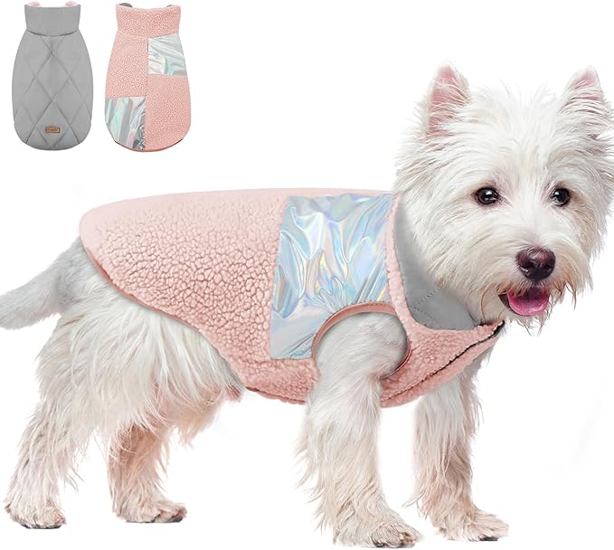 EMUST Dog Snow Jacket, Sweater for Dogs, Windproof Waterproof Fleece Lining Extra Warm Coats for Dogs, Pink, M