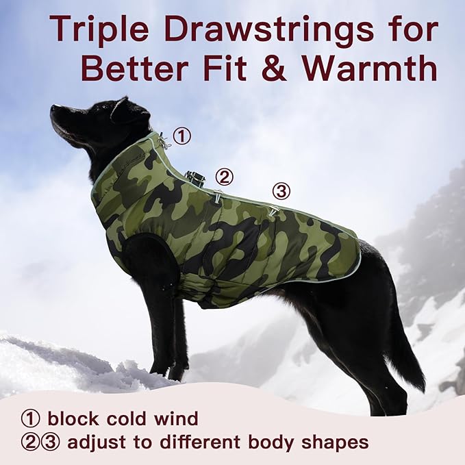 Dog Coat Winter Warm Dog Jackets for Large Dogs Reflective Snowsuit with Harness Fleece Dogs Snow Jacket Waterproof Pet Clothes for Cold Weather