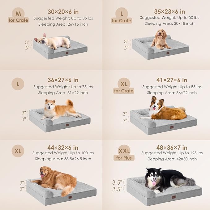 EHEYCIGA Memory Foam Dog Bed XLarge Sized Dogs, Extra Large Dog Bed Orthopedic with Washable Removable Cover, Waterproof XL Pet Bed Couch, 44x33x6 Inches, Grey