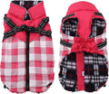 Dog Coat with Harness,Small Dog Winter Coat,Doggie Jackets with Built in Harness,Adjustable Warm Jacket for Medium Large Dogs,Pet Puppy Cold Weather Coats for Dogs Waterproof (PlaidPink, Medium)