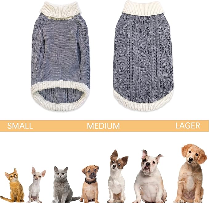 Small Dog Sweaters with Leash Hole Turtleneck Dog Sweaters Knitwear Boys Girls Warm Soft and High Stretch Pet Clothes for Fall Winter，Pet Shirts for Kitten Puppy Grey Medium