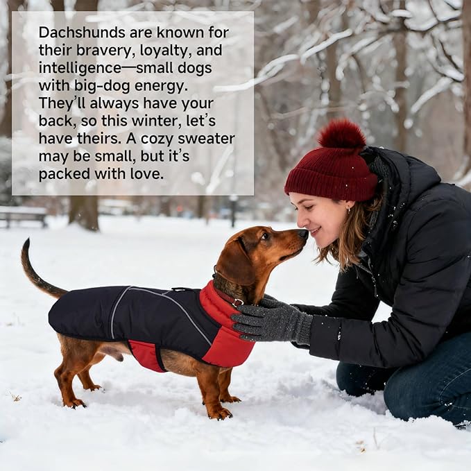 DORA BRIDAL Dachshund Coat, Fleece Lined Dog Winter Coat, Warm Dog Coats with Reflective Strips, Adjustable Waterproof Pet Jacket Clothes, L