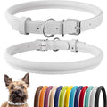 CollarDirect Rolled Leather Dog Collar, Soft Padded Round Puppy Collar, Handmade Genuine Leather Collar Dog Small Large Cat Collars 13 Colors (6-7 Inch, White Smooth)