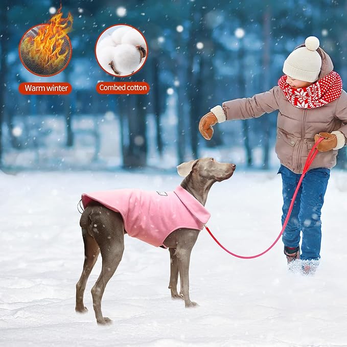 Fleece Dog Coat Winter Pet Jacket Reflective for Cold Weather for Large Medium Small Dogs(Pink,XS)
