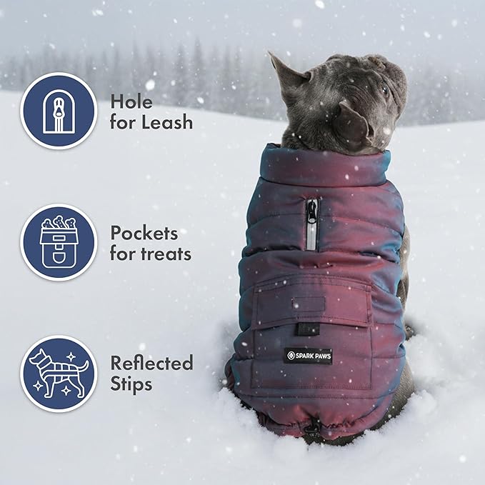 Spark Paws Dog Winter Jacket, Water-Resistant Coat, Warm Reflective Windproof Fleece-Interior, for Medium and Large Dogs - Cosmic - 2XL