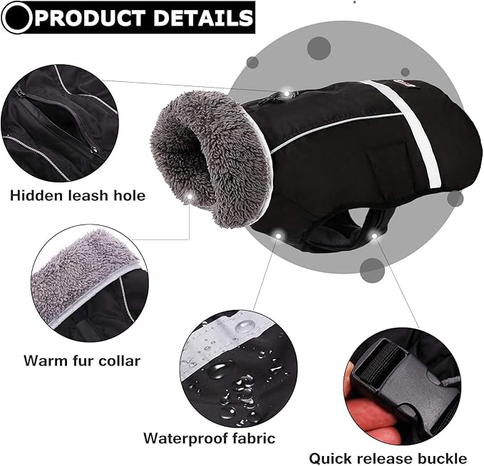 QBLEEV Warm Dog Coat Reflective Dog Jacket, Waterproof Dog Winter Coat Turtleneck Dog Clothes for Cold Weather, Thick Fleece Dog Snowsuit Christmas Dog Vest Pet Apparel for Small Medium Large Dogs 2XL