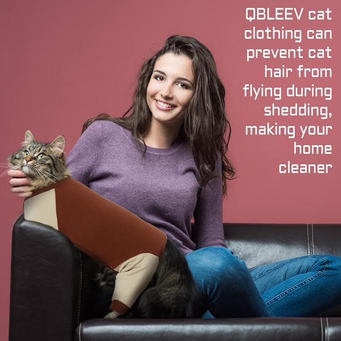 QBLEEV Cat Pajamas for Cats Only, Sticky Hair Cat Clothes, Prevent Lost Fur Kitten Onesie Shirts Costumes Outfits for Daily Wear Parties Photography, Cat Recovery Suit for Cats or Small Dogs