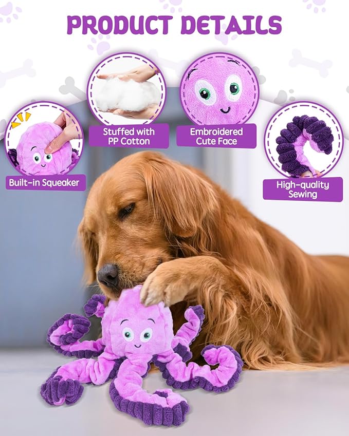 Dog Toys Squeaky, [2 Pack] Interactive Plush Stuffed Octopus Tug of War Toy, Puppy Teething Pet Toy for Small Medium Large Dogs to Keep Them Busy