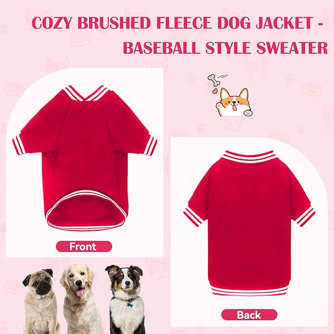 Dog Sweaters for Medium Dogs, Brushed Fleece Dog Sweater Baseball Jacket Soft Warm Pet Sweater Clothes Medium Sized Boy Girl Pet(Red-M)