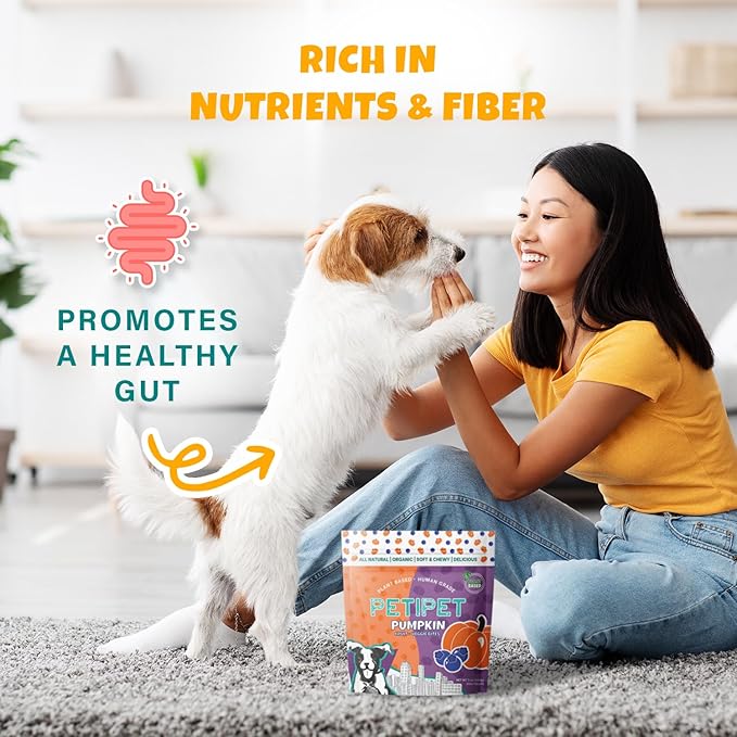 PETIPET Plant-Based Pumpkin Dog Treats - Pumpkin, Carrot, Apple, and Blueberry Soft & Chewy - Vegetarian, Vegan Dog Treats with Organic Ingredients - Low-Protein, Hypoallergenic, Gluten-Free