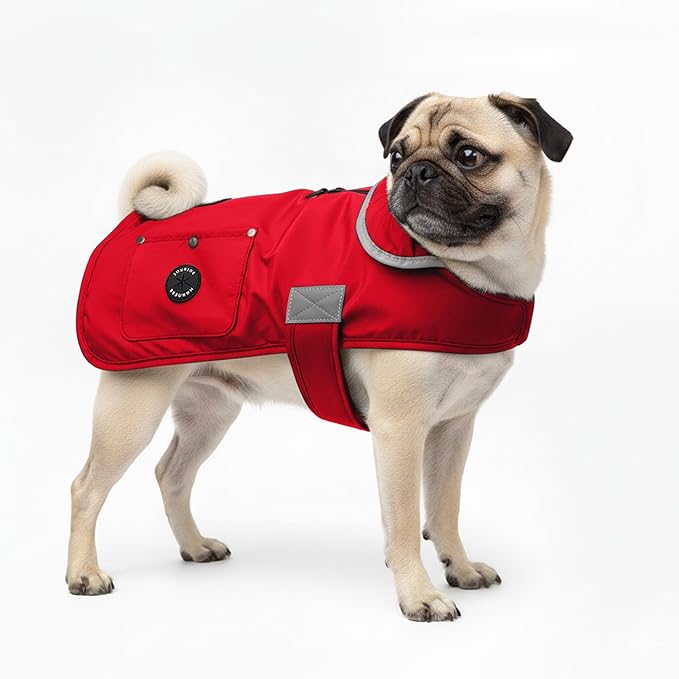 Joyride Harness FrostFlex Dog Winter Jacket - Fleece Lined & Water-Resistant - Snowsuit with Pockets for Treats & Poop Bags - Durable Cold Weather Dog Coat - Red Rush-XS
