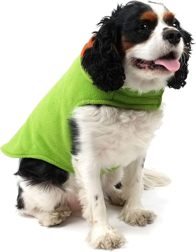 The Worthy Dog Fargo Fleece Plaid Dog Jacket, Adjustable Reversible with Harness Hole, Wind-Resistant, Winter Outdoor Clothes for Pets, Tan - 28''