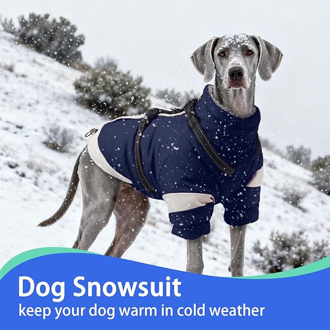 MIGOHI Dog Coat with Harness Built in, 2-in-1 Windproof Dog Winter Jacket, Thermal Reflective Snowsuit with Turtleneck, Back Zipper Fleece Coat for Small Dogs, Yorkshire Terrier, Navy Blue, S