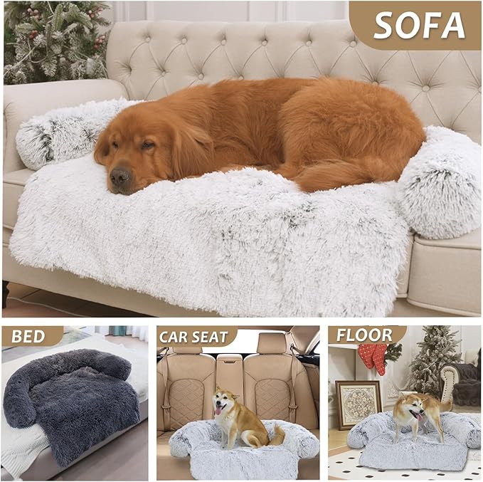 Calming Dogs/Cats Bed Mats, Dog Pad Washable Removable Couch Cover, Plush Long Fur Mat for Pets, Waterproof Lining, Perfect for Small, Medium and Large Dogs and Cats (Desert Brown, 45"x37")