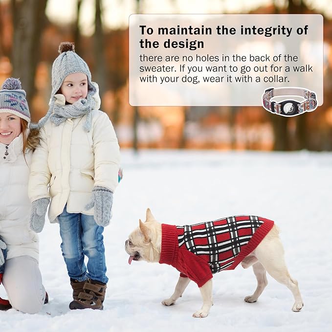 SCENEREAL Turtleneck Dog Sweater for Small Medium Large Dogs Girls Boys, Christmas Plaid Pullover Puppy Sweatershirt, Dogs Cold Weather Outfit Clothes, Ideal Gift for Pet in New Year, Red Plaid XS