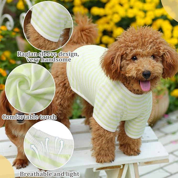 Geyoga 6 Pieces Dog Striped T-Shirt Cotton Breathable Pet Apparel Colorful Puppy Sweatshirt Clothes for Small to Medium Dogs Puppy(Gentle Color,L)