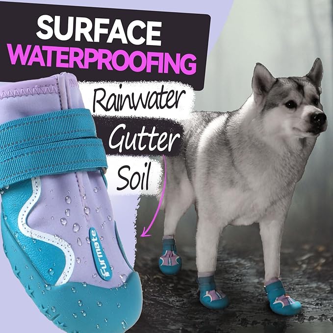Dog Shoes for Large Small Medium Dogs,Dog Booties for Indoor Hardfloors Anti-Slip,Reflective Strip Waterproof Dog Boots & Paw Protectors for Outdoor Walking Hot Pavement,Winter Snow (Purple-6)