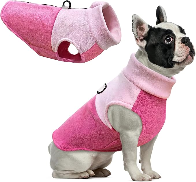 Idepet Dog Fleece Vest Sweater Zip Up Warm Pullover Dogs Jacket with D-Ring Leash Winter Cold Weater Coat Pet Sweatershirt Clothes Hoodie for Small Medium Dogs Boy Girl (Pink/Rose Red, S)