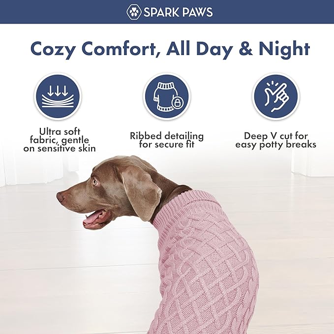 Spark Paws Knit Dog Sweater – Ultra Soft Warm Winter Dog Sweater for Small, Medium & Large Dogs – Stretch Fit Pet Sweater for French Bulldog, Pitbull, Girl & Boy Dogs Jacket, (Pink Cableknit, 2XL)