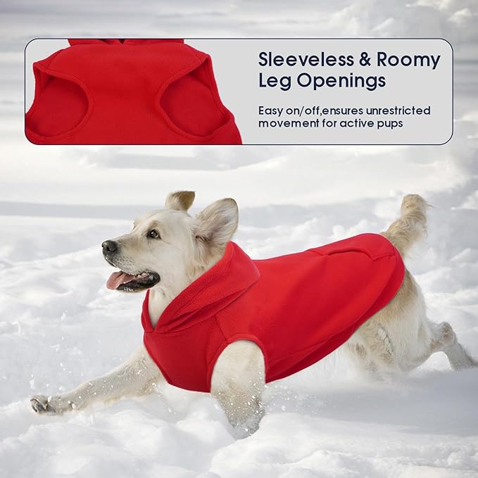 IECOii Dog Hoodie,Polar Fleece Dog Sweatshirt Fall Dogs Sweater with Hood,Warm Sweaters for Medium Dogs Boy Girl,Sleeveless Pet Hoodie Medium Size Winter Clothes for Pug,Jack Russell,Red,M