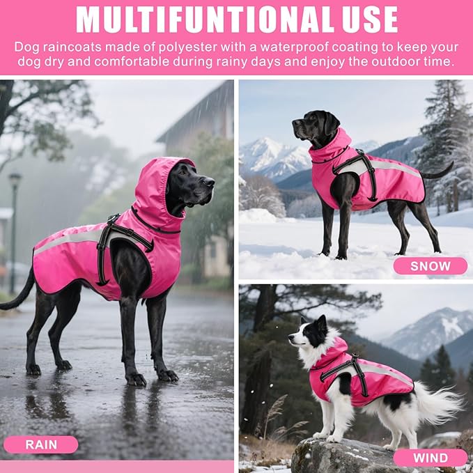 Mosucoirl Dog Raincoat Waterproof Raincoats for Dog Reflective Dogs Rain Jackets with Hood Hoodie Pet Rain Poncho Coat for Small Medium Large Dogs Puppies S-XXL (Pink, L)