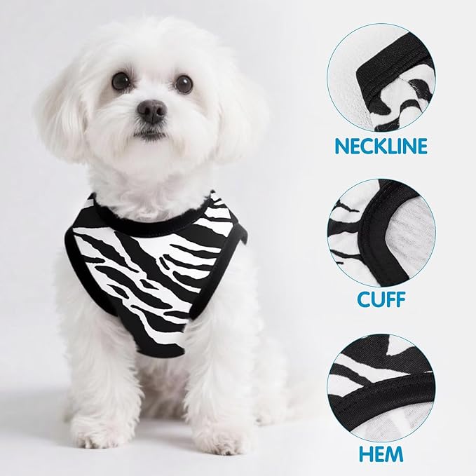 Adorable Zebra Print Dog Shirts – Lightweight, Cozy Outfit for Small to Medium Dogs, Soft & Snuggly Pet Wear for Everyday Comfort and Cuteness.Black S