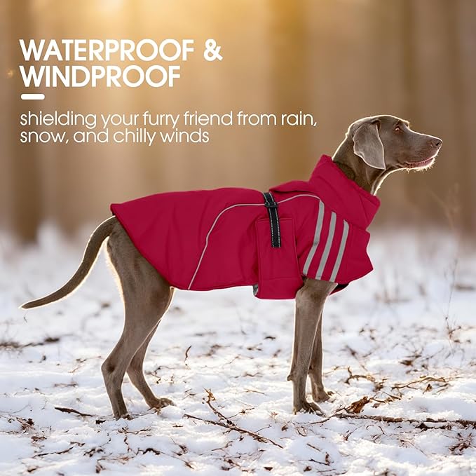FUAMEY Dog Cold Weather Coats,Dog Winter Jackets for Large Dogs Warm Dogs Coat with Reflective Strips Waterproof Pet Snowsuit Thick Paded Pets Vest for Weimar German Shepherd Wine Red 3XL