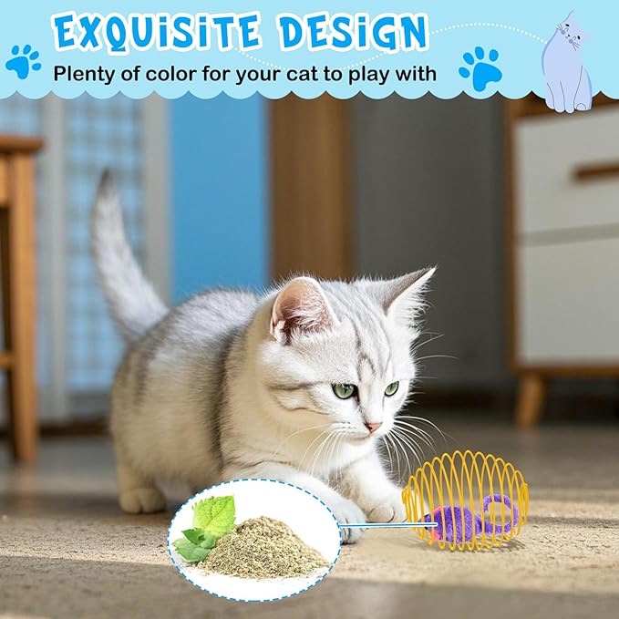 Jecery 5 Pcs Halloween Cat Spring Balls Toys Stretchable Rolling Balls Colorful Playful Coils Interactive Spring Action Toy Caged Rats for Kitten Cat Pet Supplies(Catnip Rats,Multicolor,5 Pcs)