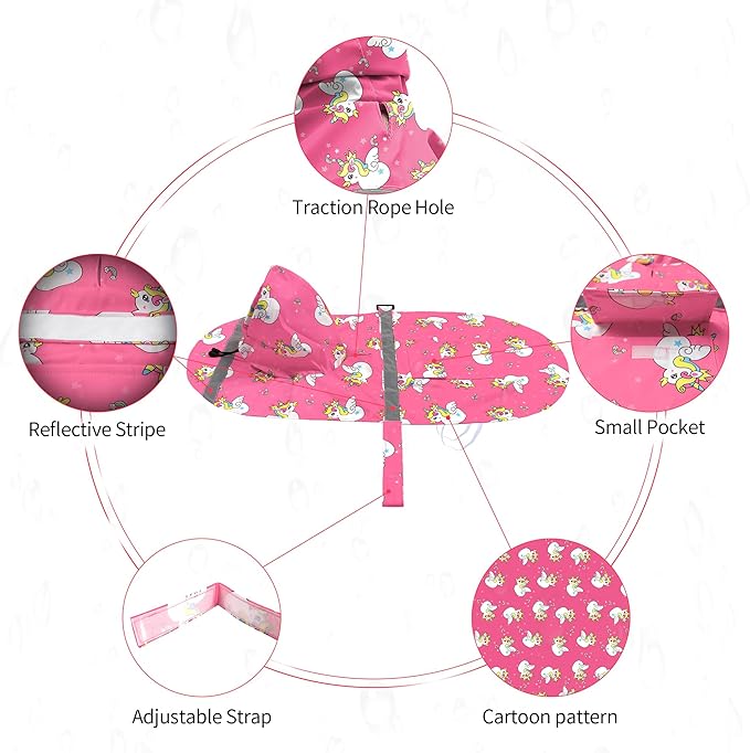 NACOCO Large Dog Raincoat Adjustable - Pet Water Proof Clothes Lightweight Rain Jacket Poncho Hoodies with Strip Reflective Pink (XL, Pink Unic)
