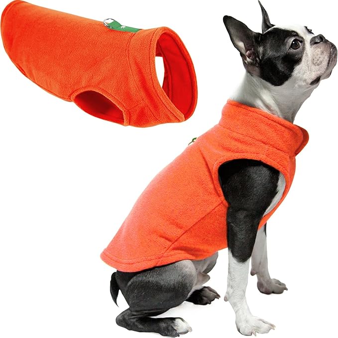 Gooby Fleece Vest Dog Sweater - Pumpkin, Medium - Warm Pullover Fleece Dog Jacket with O-Ring Leash for Small to Medium Dogs