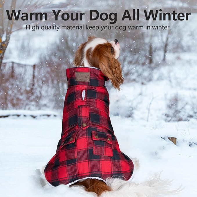 KYEESE Dog Coat Windproof Dog Coats for Small Dogs Waterproof Dogs Jacket with Fleece Lined Soft Pet Sweater for Cold Weather Warm Pet Winter Puffer Coat with Leash Hole Thick Cat Clothes with Pocket