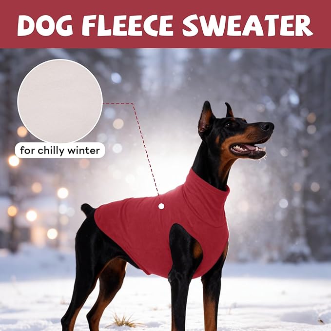 ROZKITCH Dog Sweaters Soft Fleece Pullover Sweatshirt Pajamas, Turtleneck Warm Pet Cold Weather Jacket Stretchy Vest Jumpsuit Apparel Outfit Clothes for Small Medium Large Dogs Walking Sleep Red L