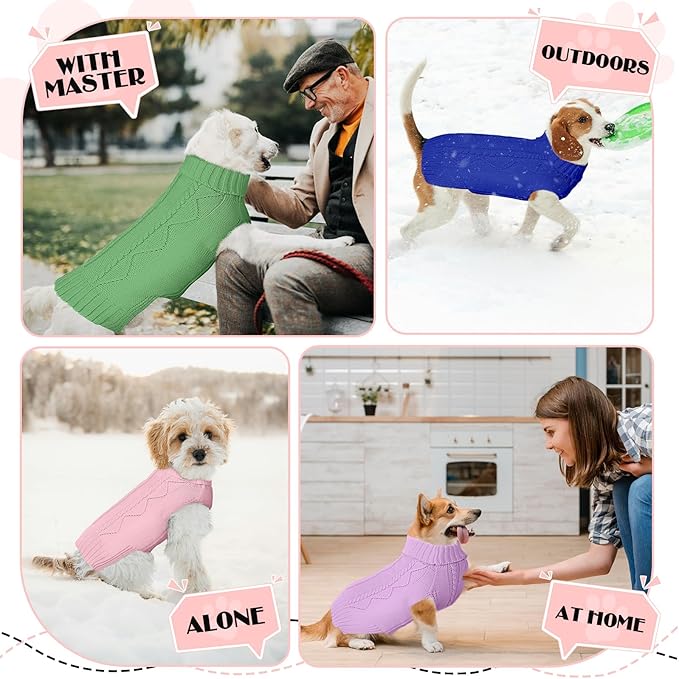 Dog Sweaters for Small Medium Large Dogs Girl, Soft Warm Turtleneck Pup Dogs Shirt, Double Knitting Collar for Outdoor Playing, Warm Dog Clothes (M,Green)