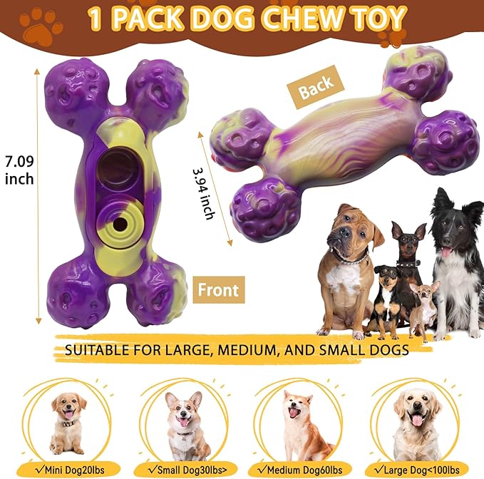 Magicorange Dog Chew Toys for Aggressive Chewers, 1 Pack Indestructible Toy for Medium/Large Breed, Nylon Dog Toys to Keep Them Busy,Bacon Flavor (Purple)