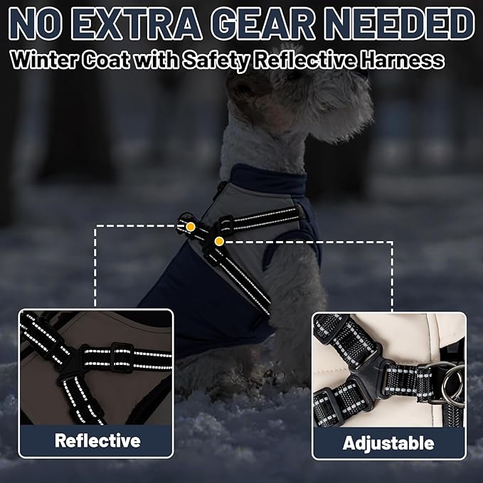 Dog Winter Coat for Small & Medium Dogs (Up to 31lb), Waterproof Dog Coat with Harness, Puppies Windproof Puppy Puffer Jacket, Snowsuit for Dachshund,Frenchie, Corgi (Classic Blue, XLarge)