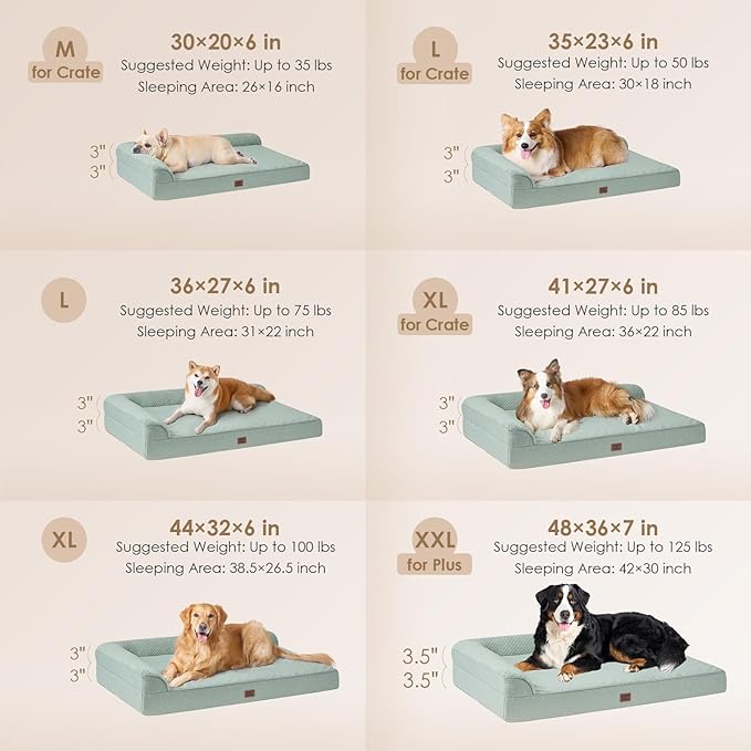 EHEYCIGA Memory Foam Dog Bed XLarge Sized Dogs, Extra Large Dog Bed Orthopedic with Washable Removable Cover, Waterproof XL Pet Bed Couch for Crate, 41x27x6 Inches, Greyish Green