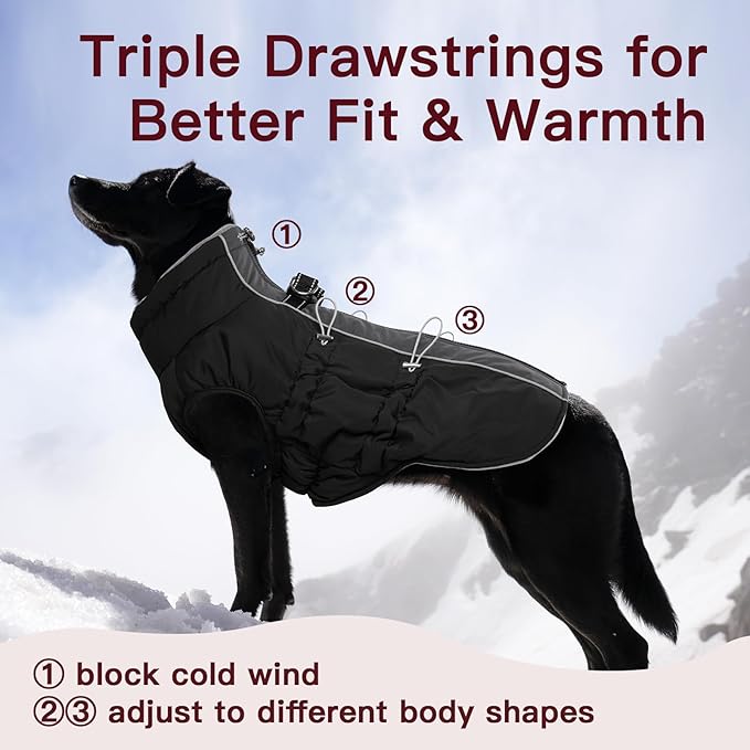 Dog Coat Winter Warm Dog Jackets for Large Dogs Reflective Snowsuit with Harness Fleece Dogs Snow Jacket Waterproof Pet Clothes for Cold Weather