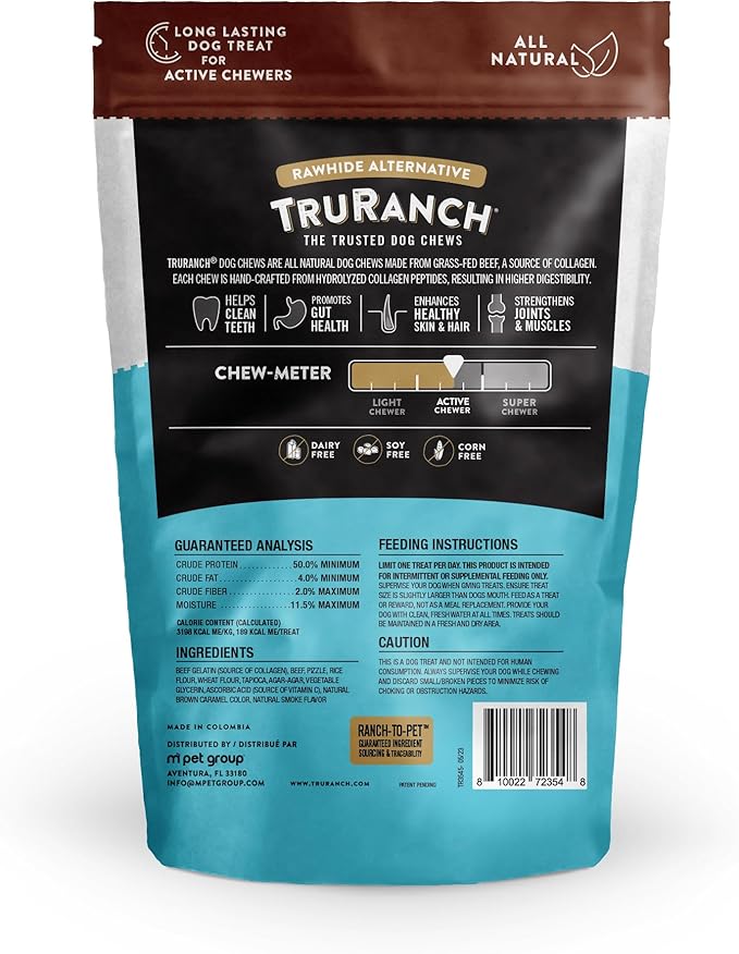 TRURANCH Collagen Rolls - 6" Collagen Rolls for Dogs - Long Lasting Healthy Joint Support Dog Treat - Rawhide Alternative - Skin & Coat Health - Made with Real Bully, 1 Bag, 4 Count