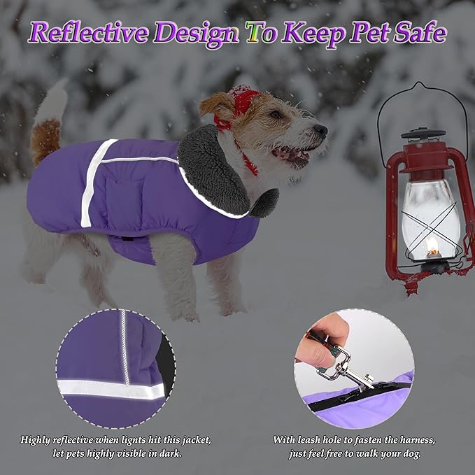 Dogcheer Warm Dog Coat, Waterproof Dog Jacket Christmas Puppy Winter Coat with Buckle, Reflective Adjustable Pet Snow Jacket Fleece Sweater for Small Medium Large Dogs - Taro Purple XL